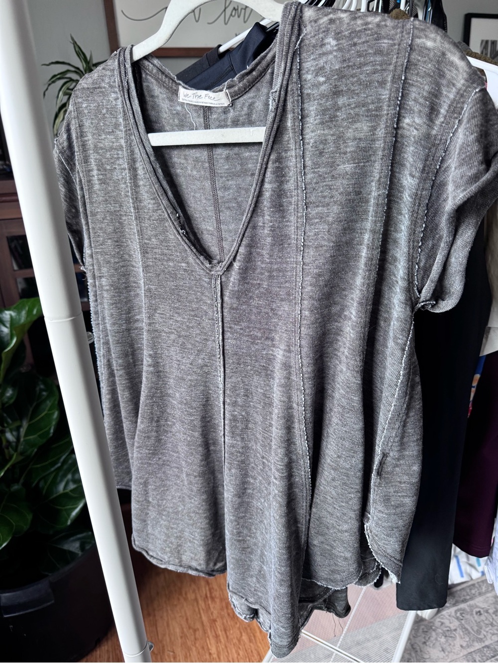 Free People Washed Gray V-Neck Short Sleeve Tee